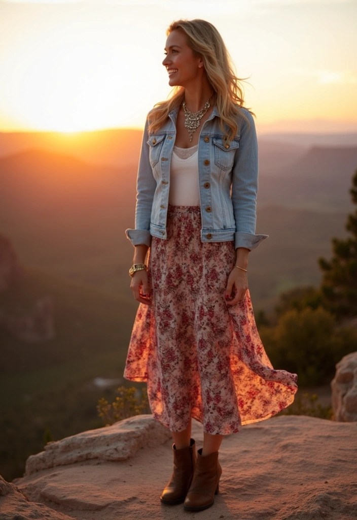 15 Effortlessly Chic Spring Outfits That'll Keep You Comfy All Day! - 3. Denim Jacket with a Midi Skirt