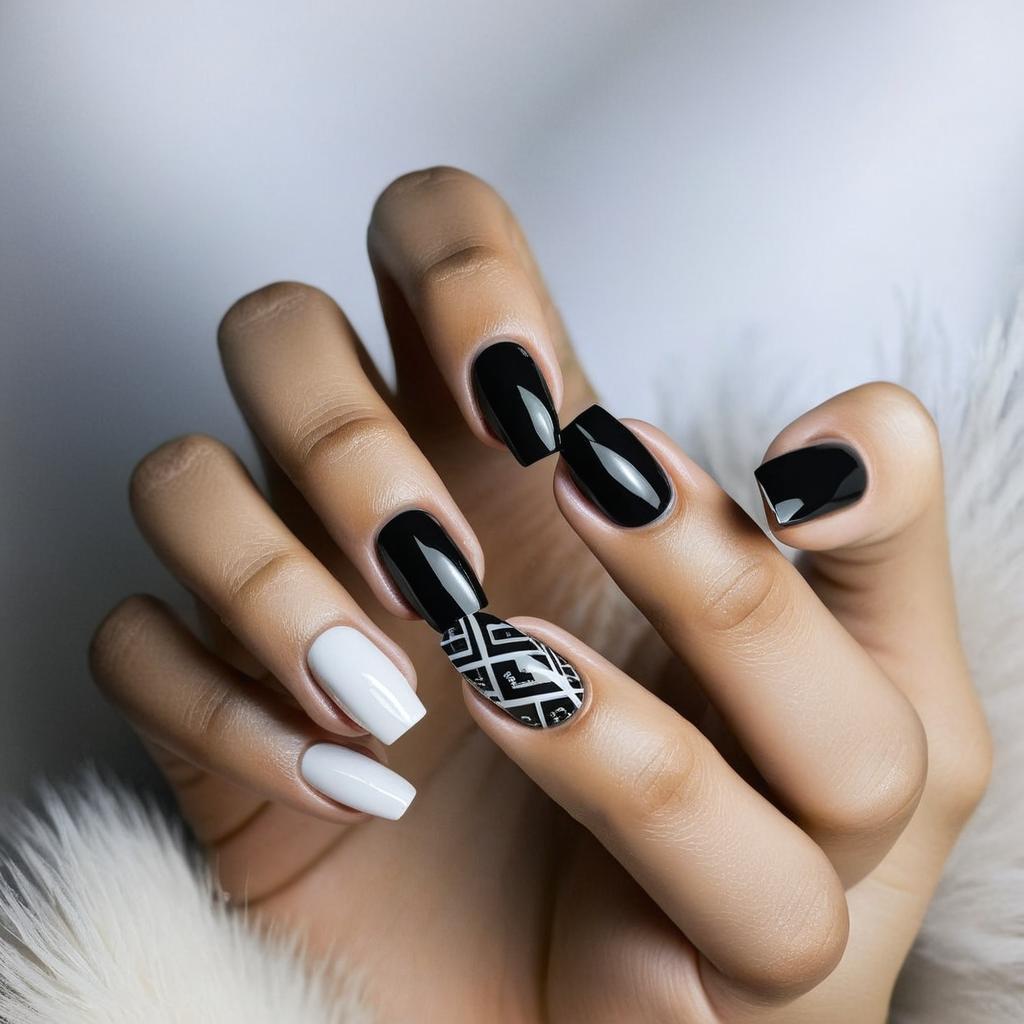 Luxe nail art: black and white striking design