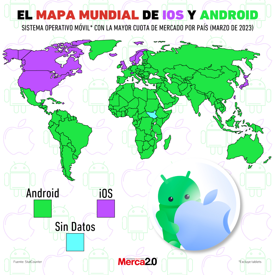 Gráfica del día: el mapa mundial de ios y android