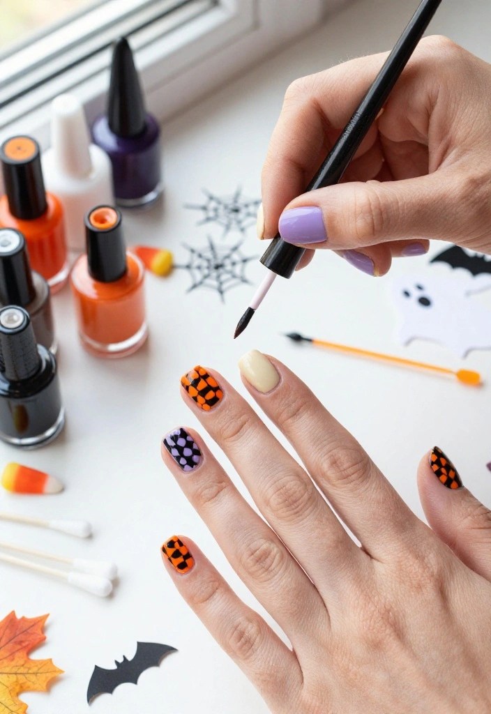 17 Easy DIY Halloween Nail Designs Anyone Can Recreate at Home (Even Beginners Can Nail #5!) - 12. Orange and Black Checkerboard
