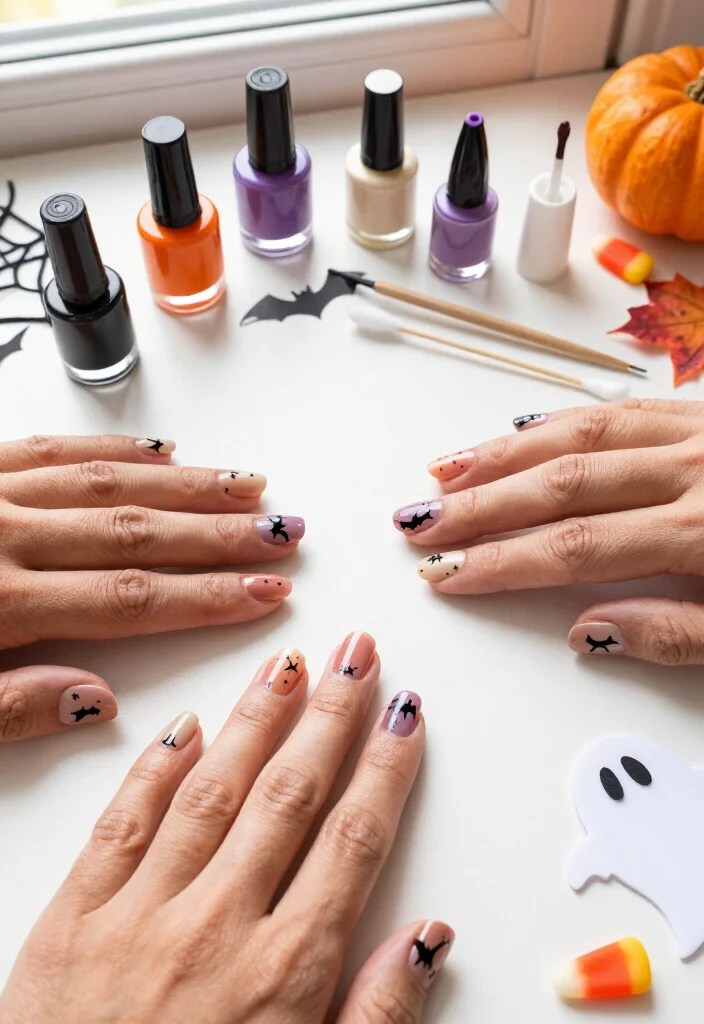 17 Easy DIY Halloween Nail Designs Anyone Can Recreate at Home (Even Beginners Can Nail #5!) - 7. Floating Bat Silhouettes