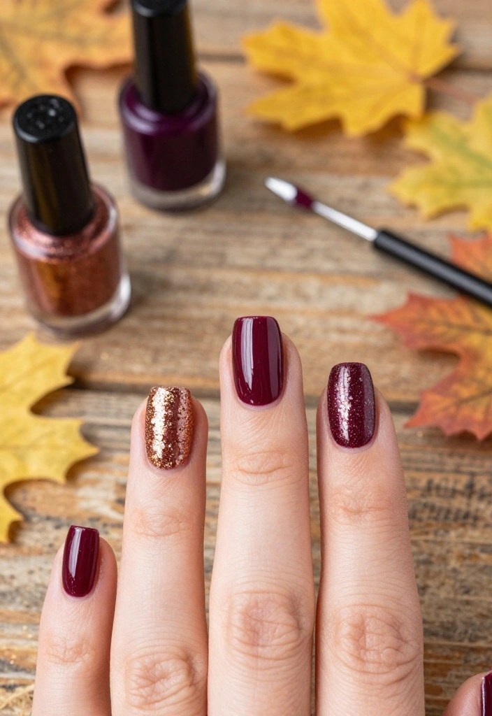20 Stunning Autumn Nail Designs That Will Make You Fall in Love! - 11. Golden Glitter