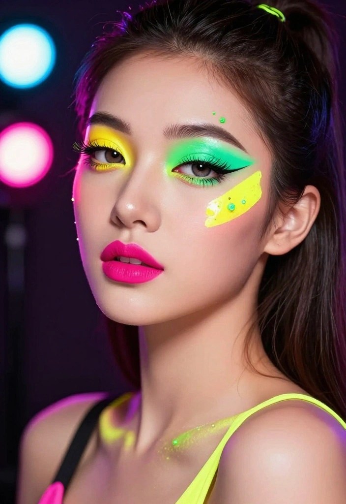 17 Funky Theatrical Makeup Looks That Are Pure Drama (You Won't Believe #11!) - 11. Neon Splash (You Won't Believe!)