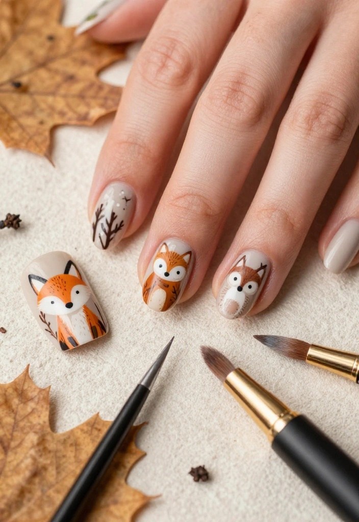 20 Stunning Autumn Nail Designs That Will Make You Fall in Love! - 17. Woodland Creatures