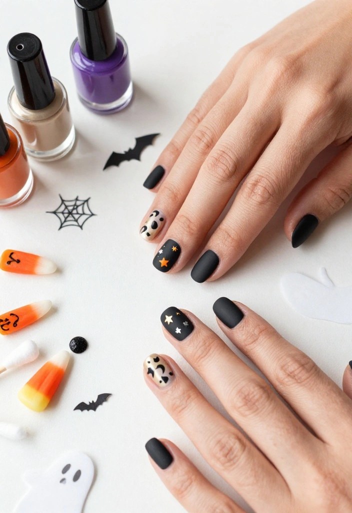 17 Easy DIY Halloween Nail Designs Anyone Can Recreate at Home (Even Beginners Can Nail #5!) - 11. Matte Black Nails with Tiny Moons