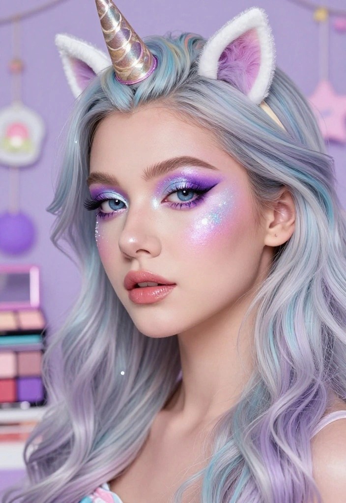 20 Gorgeous Purple Makeup Looks for Every Skin Tone (You’ll Want to Try #12!) - 20. Dreamy Unicorn Vibes