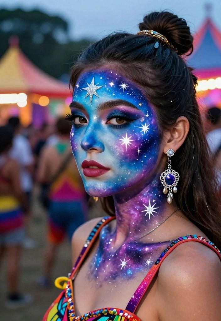 20 Jaw-Dropping Face Painting Ideas for Festivals (You Won't Believe #6!) - 1. Cosmic Galaxy