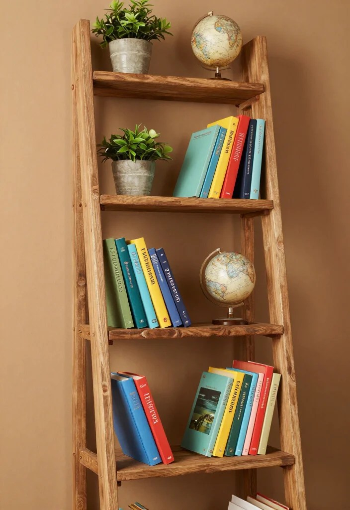 20 Stunning Book Nook Decor Ideas That Will Turn Your Home into a Literary Wonderland! - 7. Ladder Bookshelves
