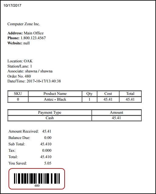 Pos Receipt Bar Code