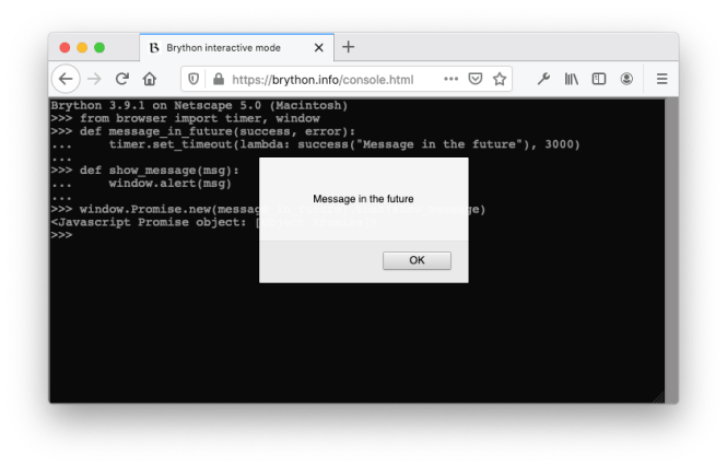 Promise in Brython Console