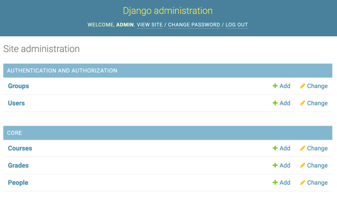 Liste "index des applications" de Django Admin