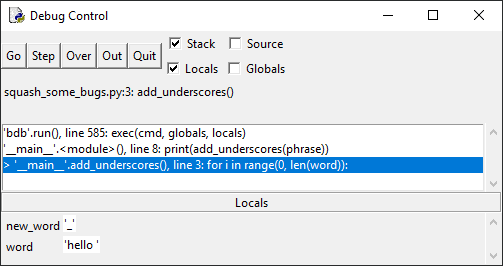 Fenêtre de débogage Python IDLE pt. 1
