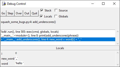 Fenêtre de débogage Python IDLE pt. 2
