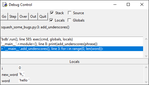 Fenêtre de débogage Python IDLE pt. 3