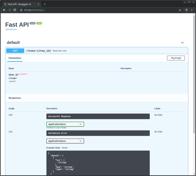 Documents d'API interactifs pour les opérations de chemin