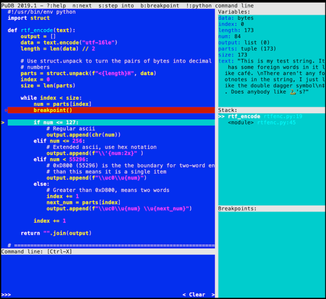 Interface Pudb