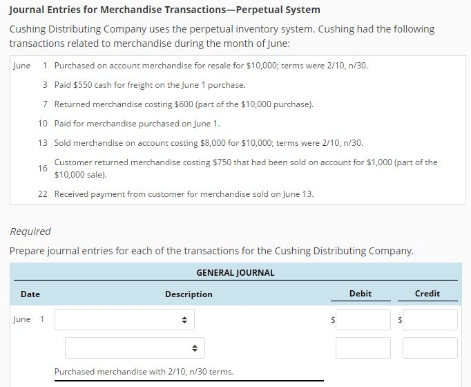 Solved) - Journal Entries for Merchandise Transactions-Perpetual System&hellip;  - (1 Answer) | Transtutors