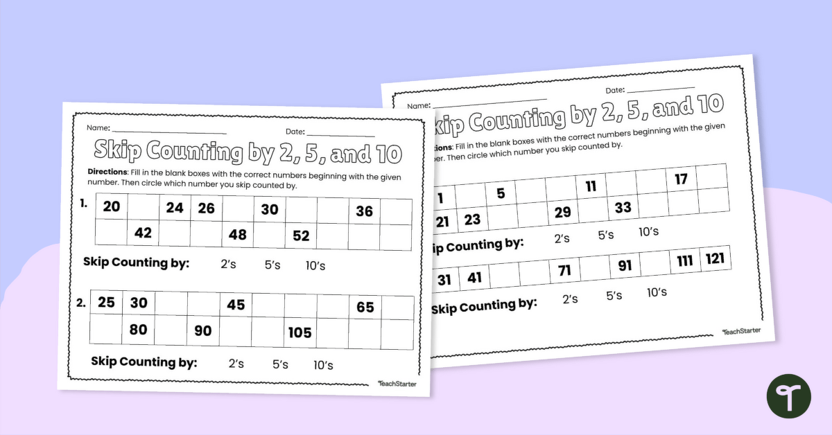 Skip counting by 2, 5, & 10