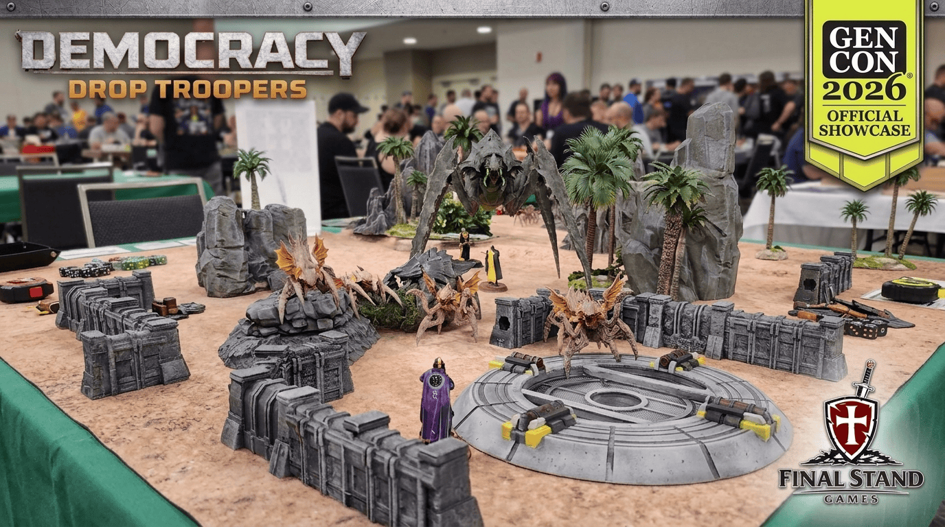 Drop trooper facing down a Bile Titan and Hunters near an ICBM launch site