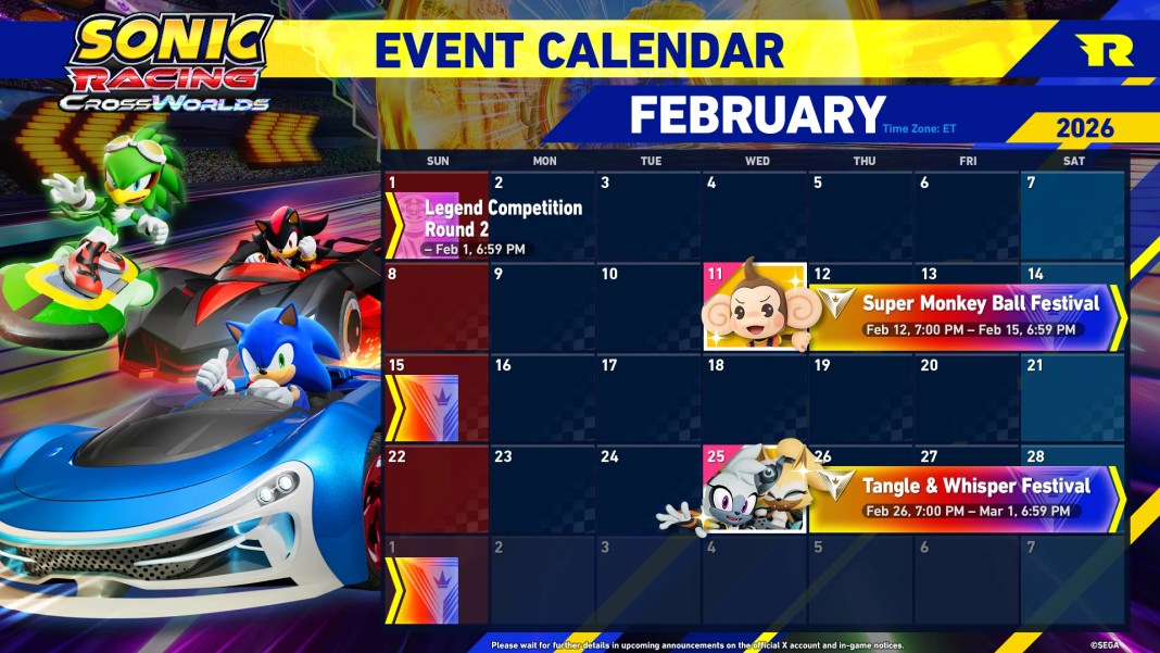 Sonic Racing CrossWorlds February 2026 roadmap