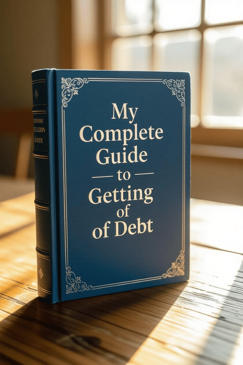 A person sits at a wooden desk in a cozy home office, surrounded by papers and a laptop displaying a budgeting app. A notebook with a list of debts and a calculator are open in front of them. The person is focused, writing down numbers, with a cup of coffee nearby. A chart on the wall tracks debt payoff progress, showing a downward trend. The scene conveys determination and financial planning, with warm lighting and a motivational sticky note reading "Debt-Free 2025!" on the desk.