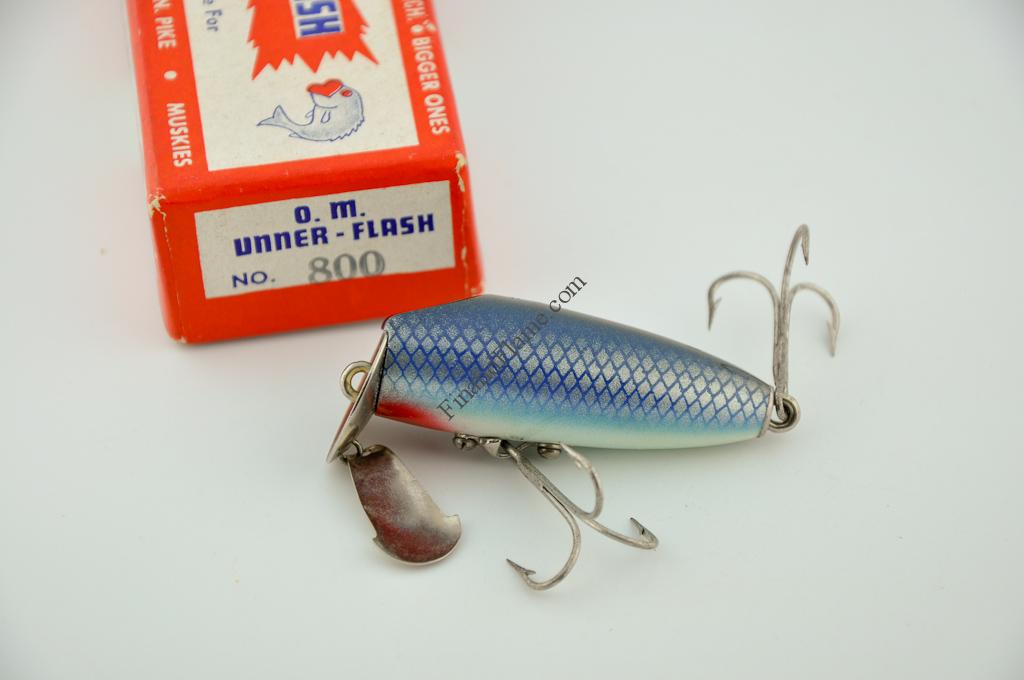 Leurre Vintage O.M. Bait Co 'Unner Flash' - Bois Années 1950 - Échelle Dorée Ventre Blanc