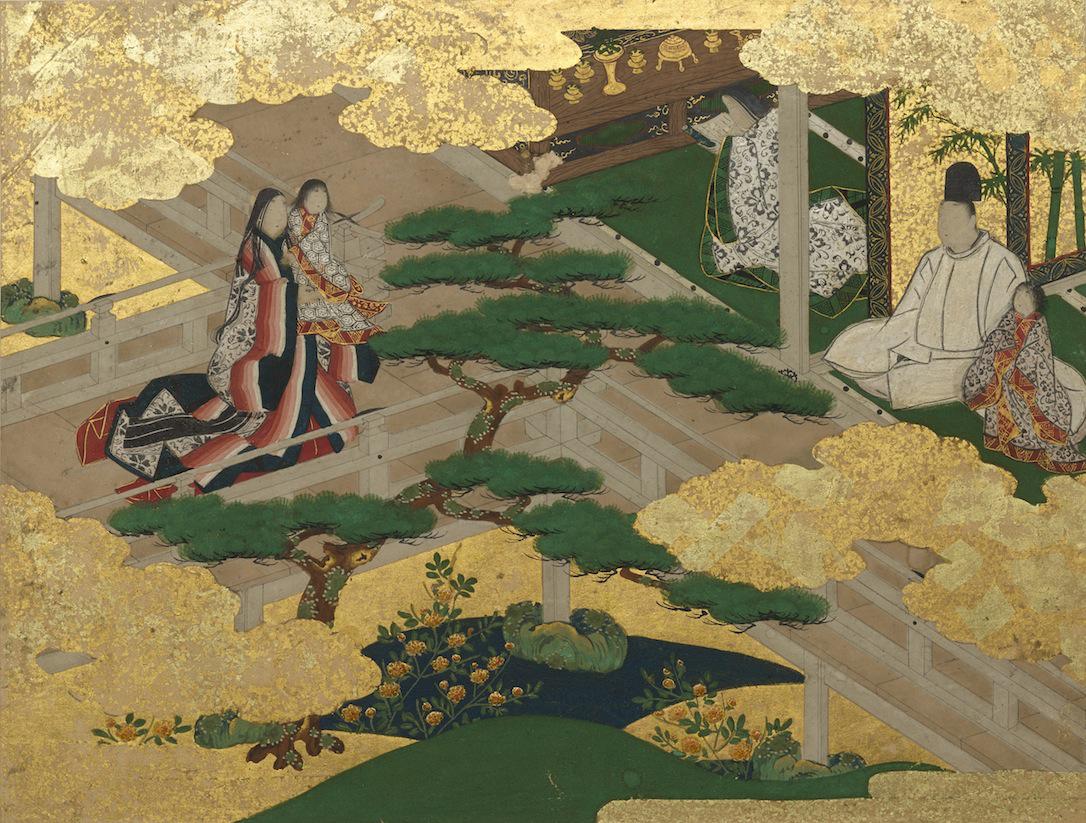  4Hahakigi The Broom Tree Genji age 17 summer One night when an early summer rain is falling young court nobles gather around Genji who is on night duty and have a chat about ladies in an episode known as rating woman on a rainy night.