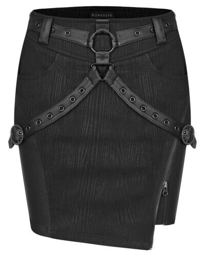 Punk Rave Womens Gothic Apocalyptic Asymmetric Skirt Black Faux Leather Straps Punk Rave Womens Gothic Apocalyptic Asymmetric Skirt Black Faux Leather Straps