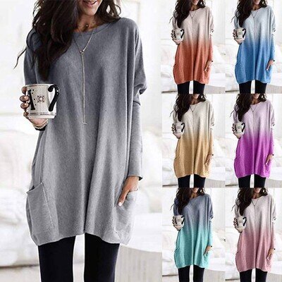 Plus Size Womens Gradient Baggy Tunic Tops Shirt Long Sleeve Blouse Pullover Plus Size Womens Gradient Baggy Tunic Tops Shirt Long Sleeve Blouse Pullover