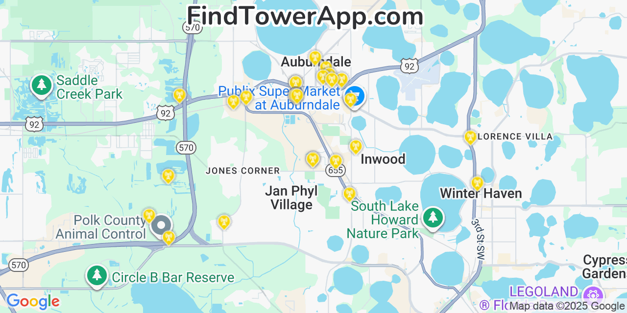 Map Of Auburndale Florida Verizon Mobile Coverage.
