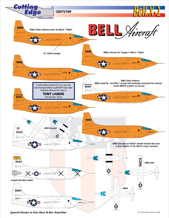 CED72109 Bell X-1 markings for ALL aircraft and a - Fine Art of Decals