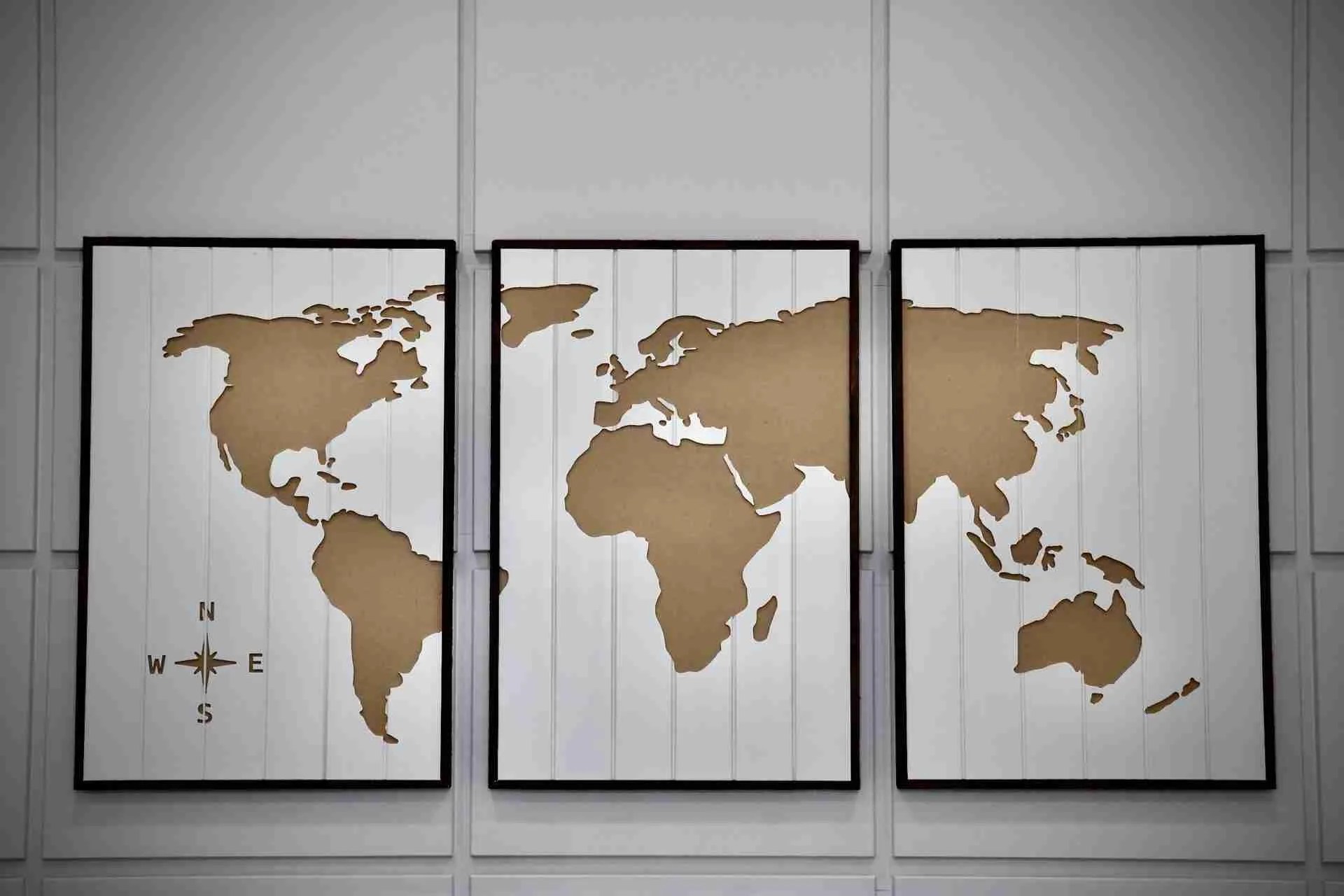 3Piece White World Map Fine Craft Creations Home And Office Decor