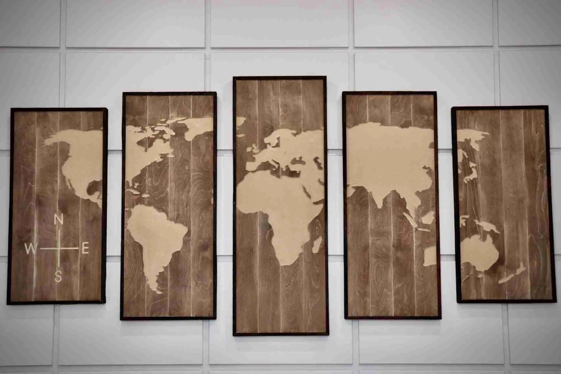 5Piece Brown World Map Fine Craft Creations Home And Office Decor