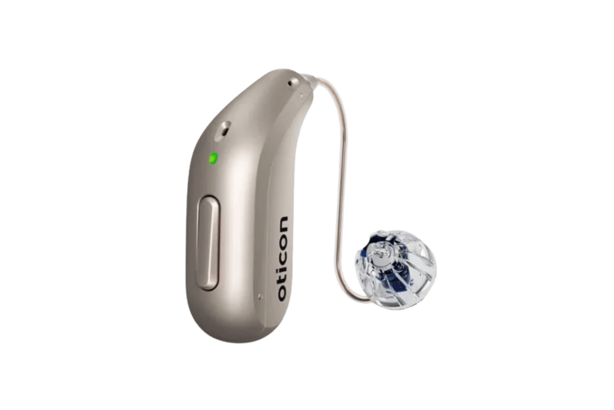 Oticon hearing aid device featuring modern design and advanced hearing technology