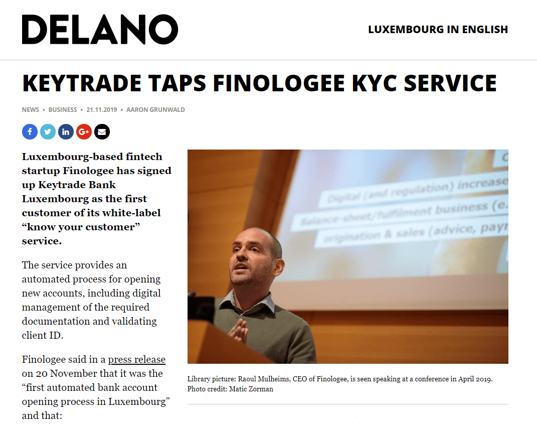KEYTRADE TAPS FINOLOGEE KYC SERVICE