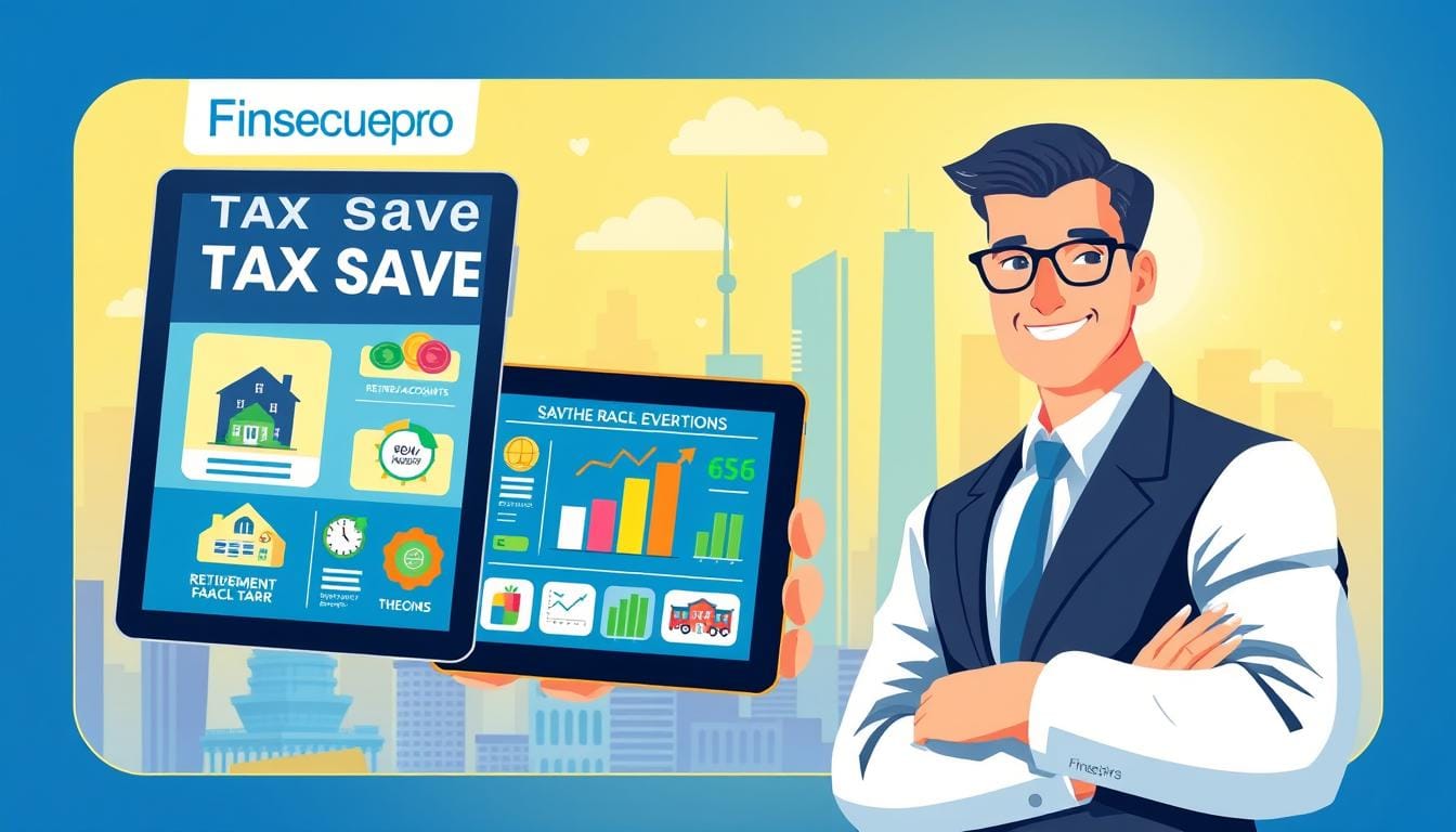 A vibrant, modern illustration showcasing various tax-saving investment options for the upcoming fiscal year. In the foreground, a sophisticated Finsecurepro financial advisor presents a tablet displaying diversified investment opportunities, including retirement accounts, real estate, and stock market instruments. The middle ground features a stylized cityscape with skyscrapers and a bustling financial district, hinting at the dynamic economic landscape. The background is illuminated by a warm, golden light, conveying a sense of prosperity and financial security. The overall composition communicates a forward-looking, informative, and visually engaging representation of the evolving tax-saving investment landscape.Maximize your tax savings with these investments.
