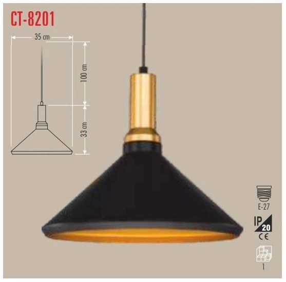 Dekoratif Siyah-Gold Sarkıt Armatür Cata CT-8201