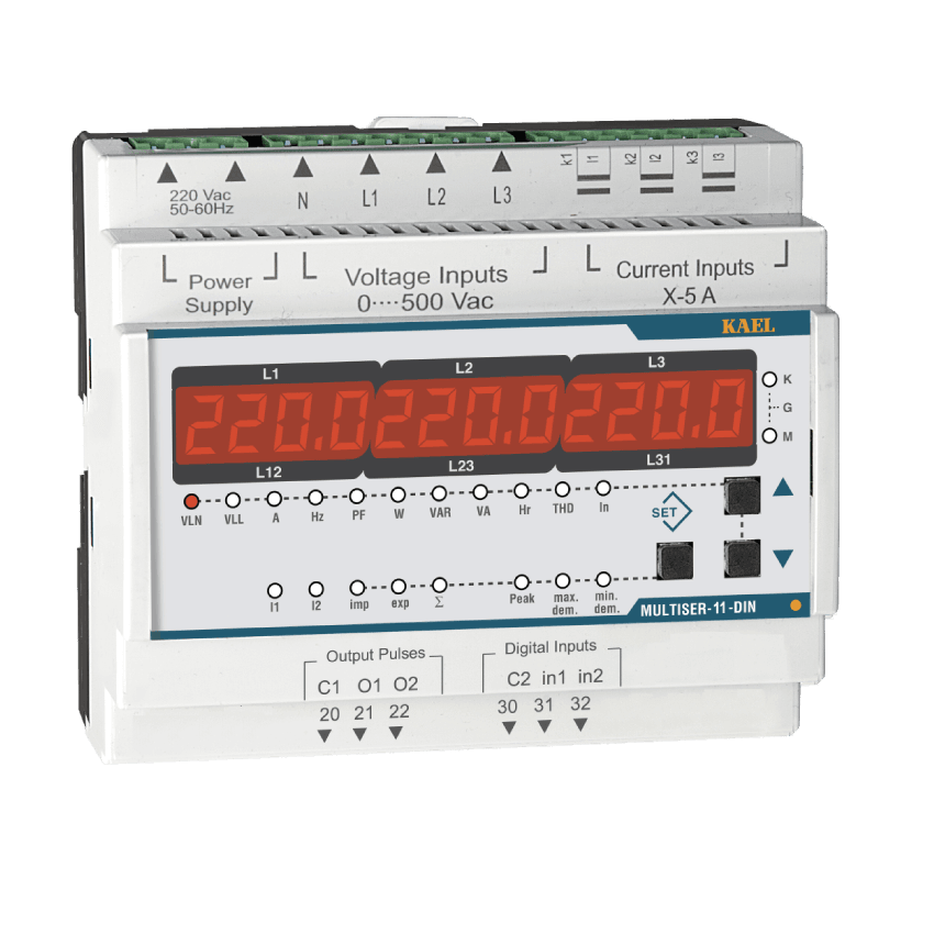 Şebeke Analizörü (LED Ekran) MULTISER-11-DIN