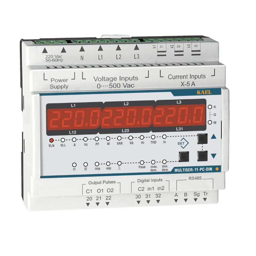 Şebeke Analizörü (LED Ekran) MULTISER-11-PC-DIN