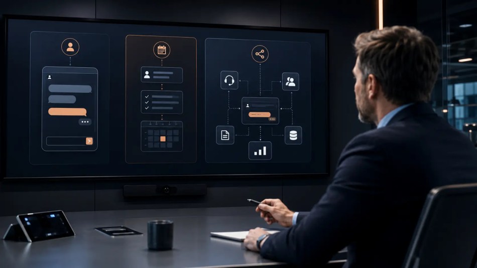Business leader comparing focused, guided, and integrated B2B chatbot project options.