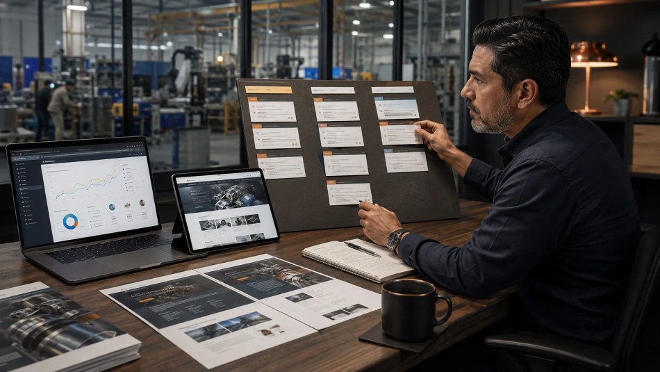 Marketing strategist reviewing technical website performance and prioritizing SEO improvements