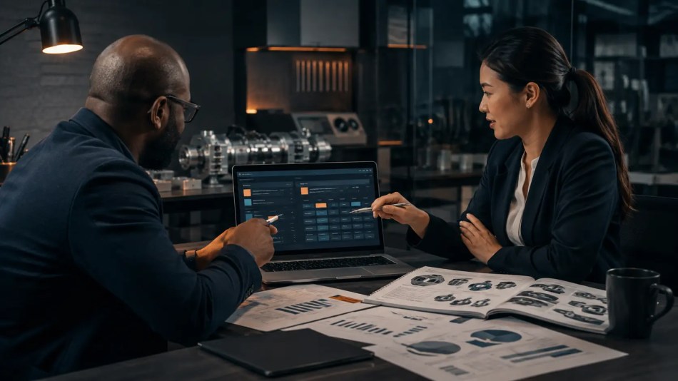 Marketing strategist and technical sales leader planning a PPC campaign for industrial products
