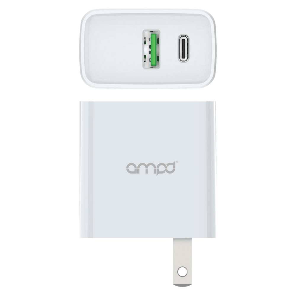 AMPD PD Fast 20W USB-C and USB A Dual Port Wall Charger White