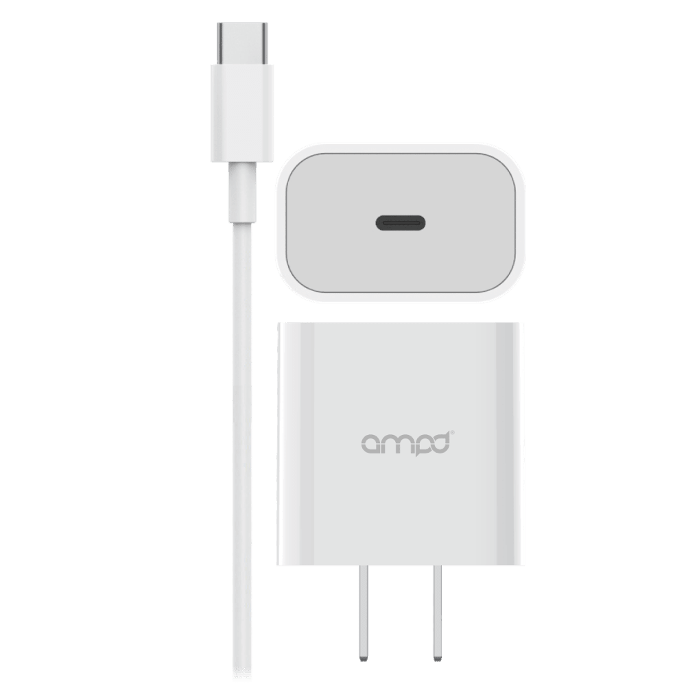 AMPD PD Fast 20W USB-C Wall Charger with USB-C to USB-C Cable 4ft Black