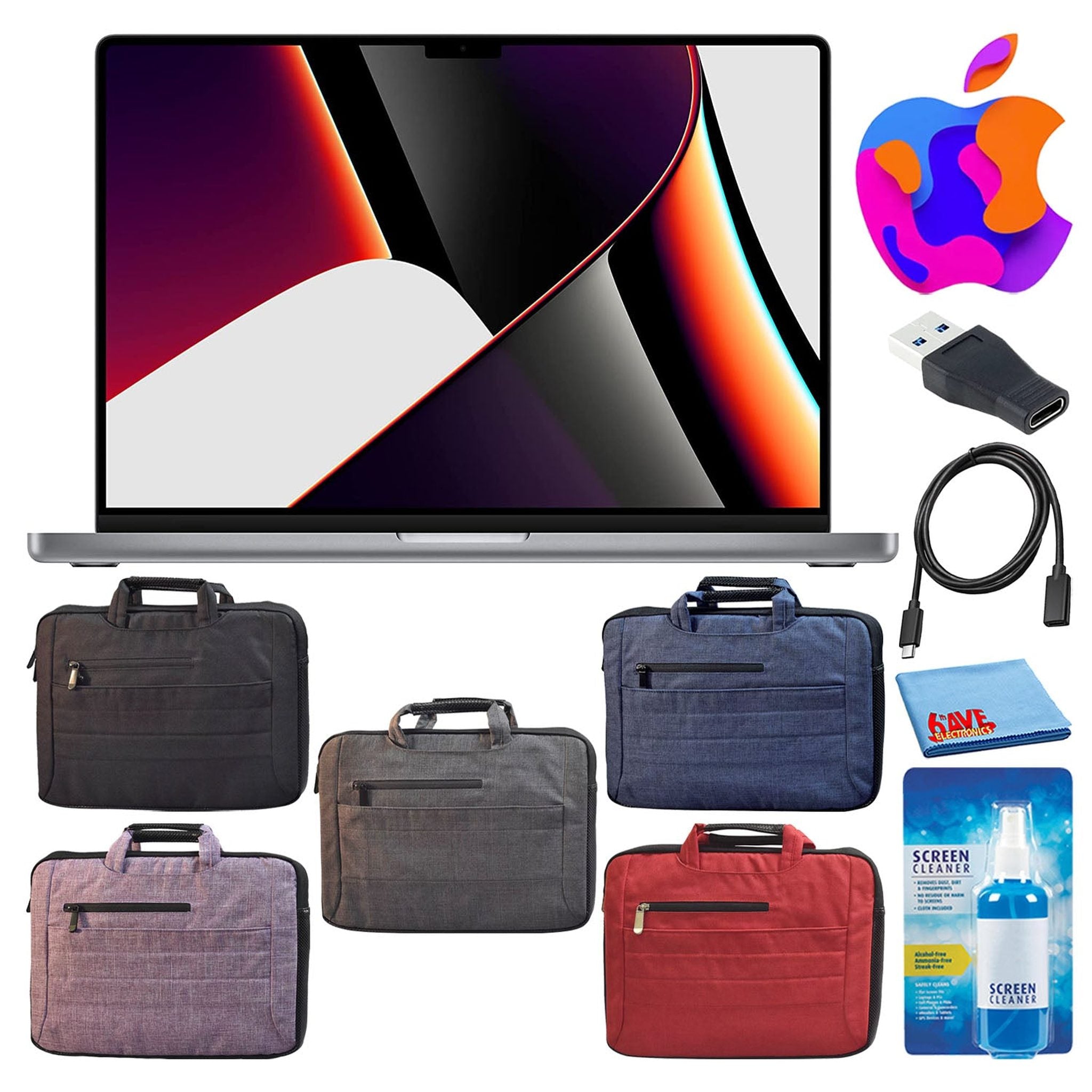 Apple MacBook Pro 14" Laptop (2021, M1 Pro, 512GB/1TB, Space Gray) Travel Bundle