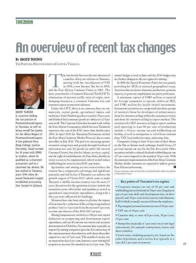 An overview of recent tax changes FIRST Strategic Insight