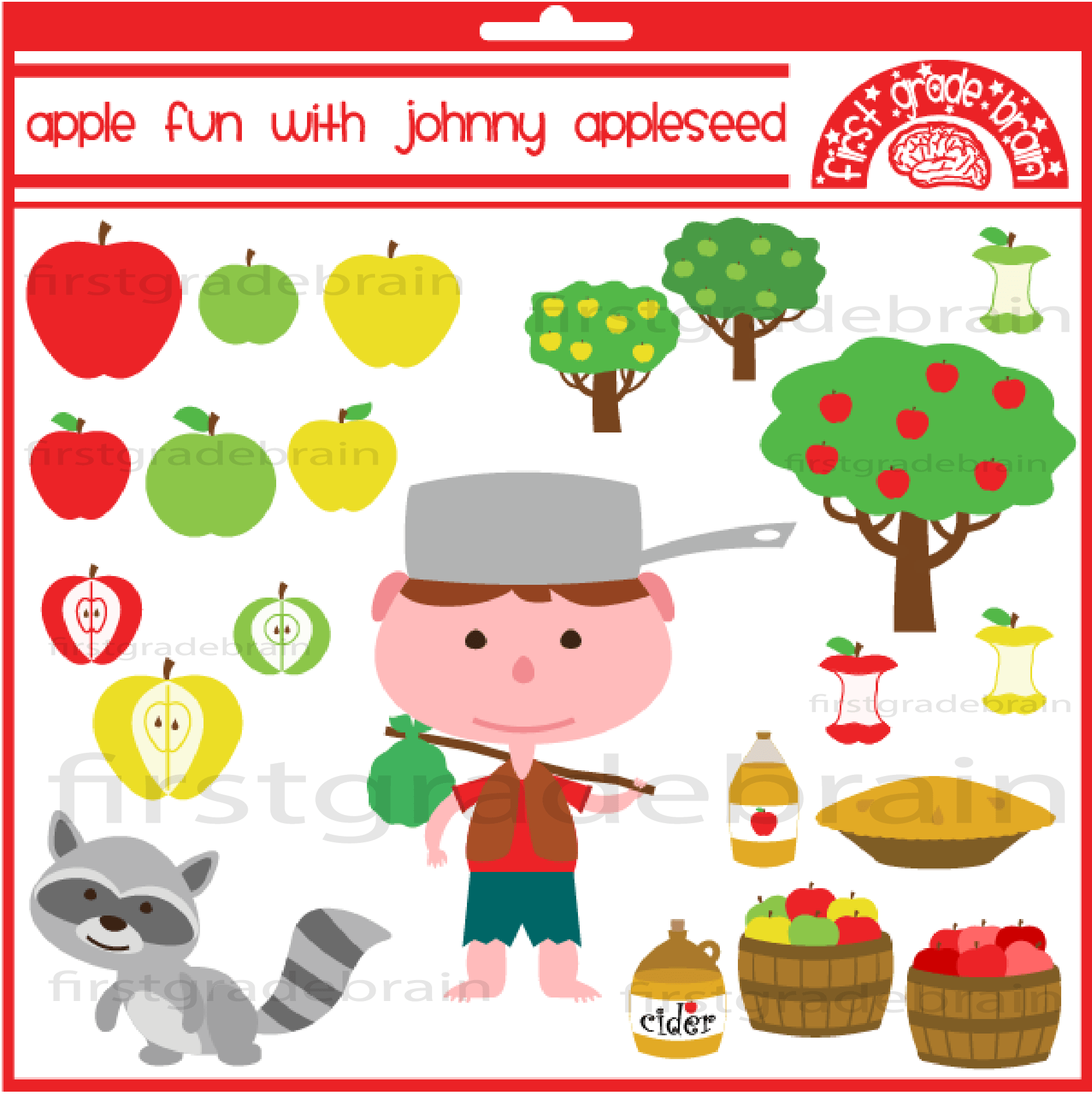 Apple Fun with Johnny Appleseed Clipart Graphics for Personal and Commercial Use