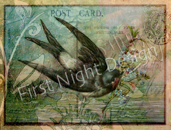 Swallow with Flowers