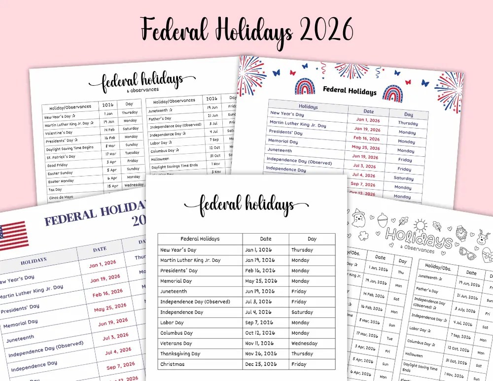 Blank Calendar Templates Free Printable PDFs Federal Holidays 2026.webp