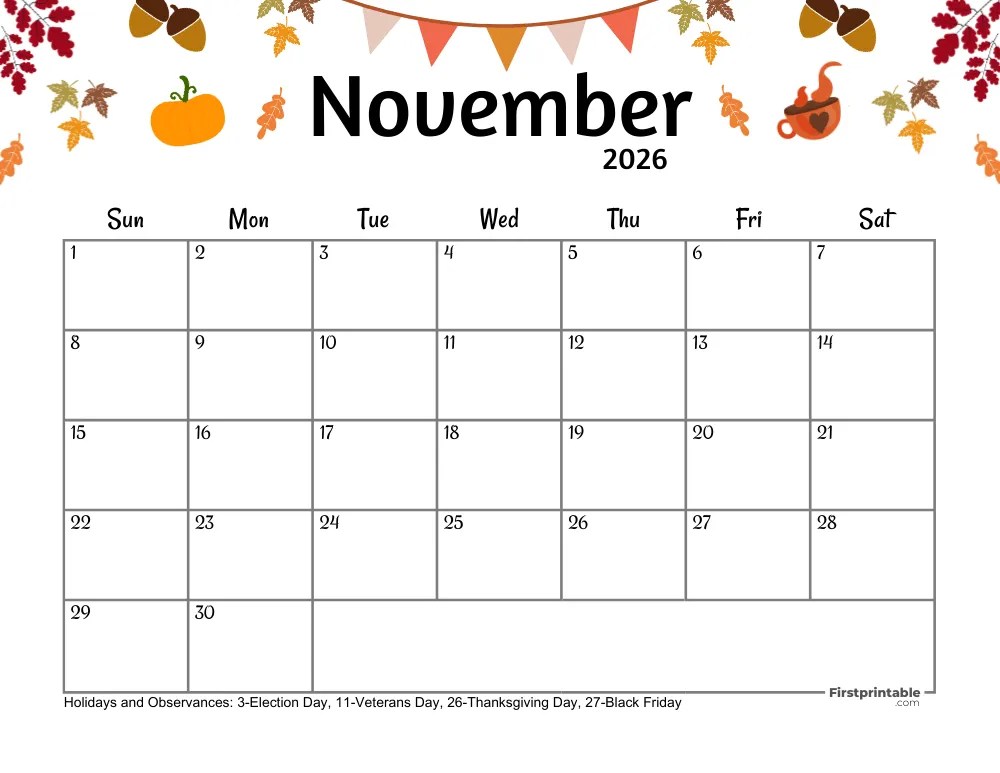 November 2026 Calendars Free Printable PDF Calendar 2026 Day.